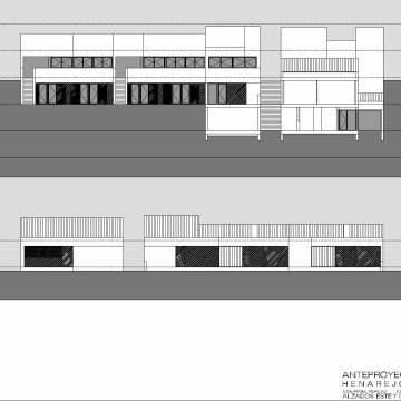 Vista sur-norte y fachada norte de una sola planta.