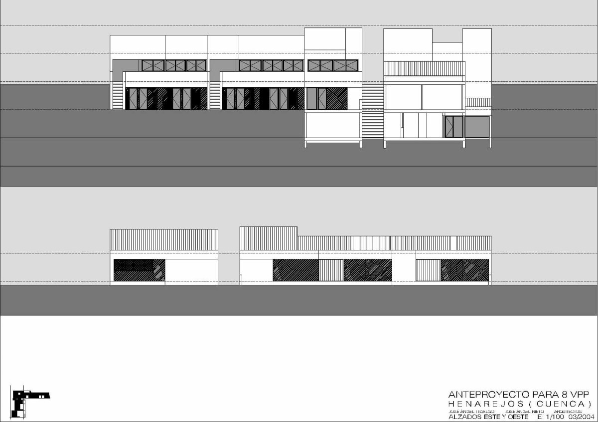 Vista sur-norte y fachada norte de una sola planta.